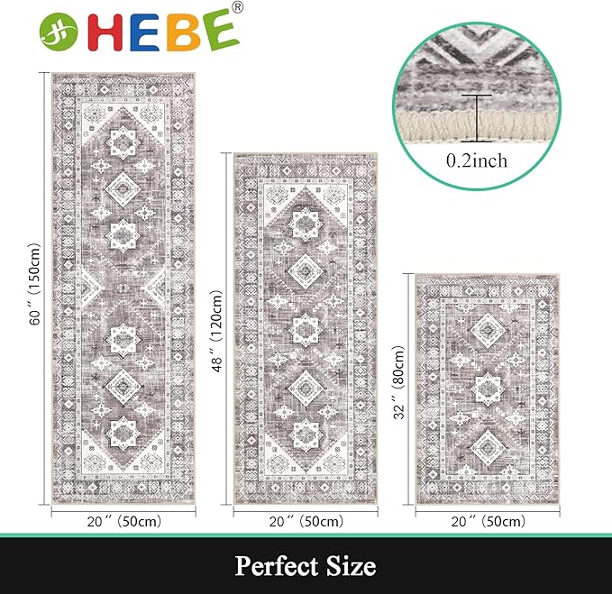 HEBE Boho Kitchen Rug Sets 3 Piece with Runner Non Slip Kitchen Rugs and Mats Washable Kitchen Mats for Floor Thick Kitchen Floor Mat Carpet Runner Rugs for Hallway Laundry Holiday Decor