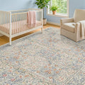 Washable Beige Blue 5x8 Area Rug for Large Entryway, Living Room, Kids Room, Boy Nursery Room, Bedroom Rug - Vintage Oriental Low Pile Non Slip & Stain Resistance (5x8 Beige Blue)