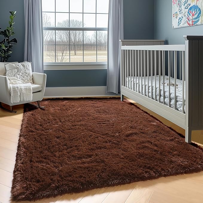 ONASAR Brown 6x9 Area Rugs for Living Room Bedroom, Large Fluffy Bedside Throw Rug, Soft Plush Shaggy Fuzzy Floor Carpet for Nursery Kids Girls Boys Teen Dorm Home Office Decor Aesthetic