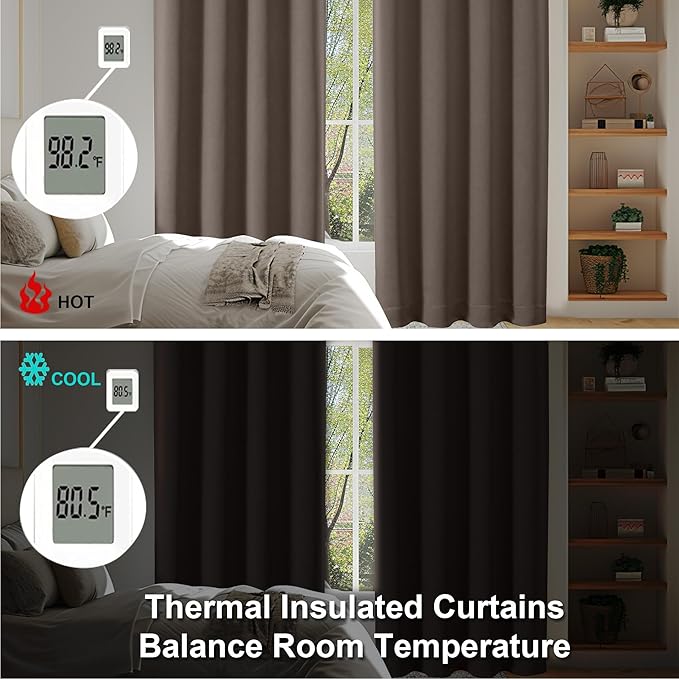 Simplebrand Ava Brown Blackout Curtains for Bedroom 90 Inches Long 2 Panels Set, Solid Privacy Energy Saving Living Room Window Treatment Curtains Blackout Drapes, W40 x L90 Inch, Brown