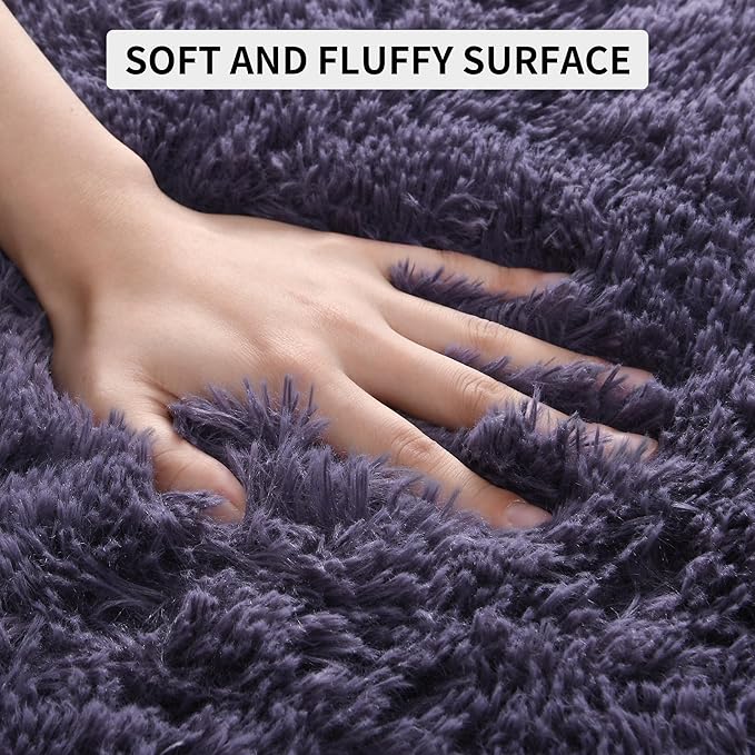 Tepook Super Soft Fluffy Rug for Bedroom, Modern Shaggy Fuzzy Kids Rugs for Living Room, Plush Indoor Nursery Home Decor Dorm Carpet with Non-Slip Bottom, Gray Purple, 5 X 8 Feet