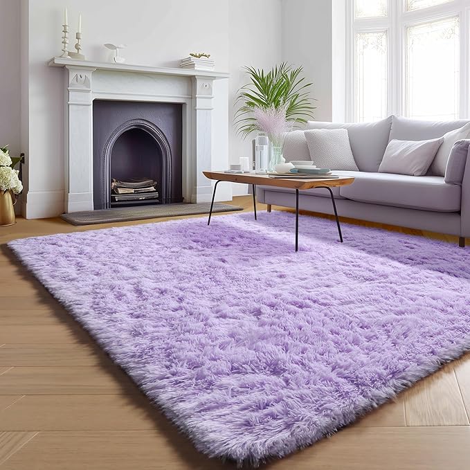 ONASAR Purple Rugs for Living Room Bedroom, 5x8 Fluffy Bedside Area Rug, Soft Plush Shaggy Indoor Floor Carpet for Nursery Kids Girls Boys Teen Dorm Home Office Decor Aesthetic