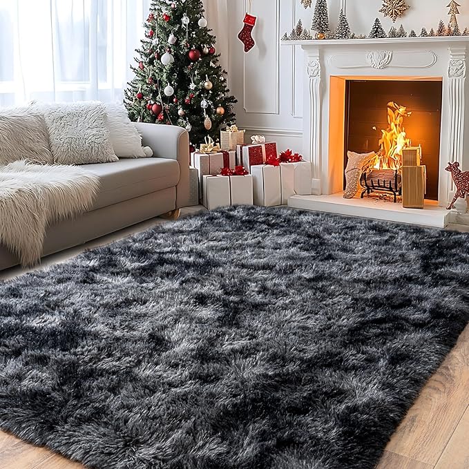 Pionblank Large Rug for Living Room 6x9 Feet, Modern Soft Shag Area Rug, Plush Fuzzy Carpet for Bedroom Girls Boys Room Home Nursery Teens Dorm Decor, Dark Grey