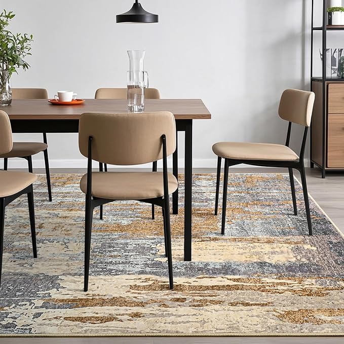 Toneed Abstract Area Rug Modern Washable Rug Soft Non Slip Rug Low Pile for Bedroom Living Room Dining Room Camel 5x7 Feet