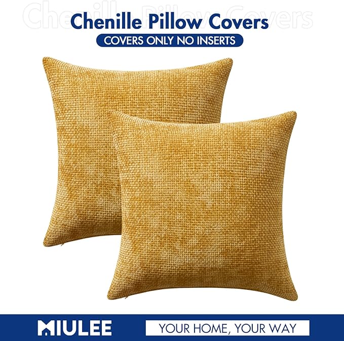 MIULEE Pack of 2 Couch Throw Pillow Covers 20x20 Inch Neutral Gold Modern Boho Accent Decorative Pillow Covers Soft Chenille Farmhouse Cushion Covers for Home Decor Bed Sofa Living Room