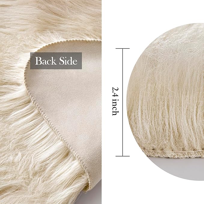 MIULEE Fluffy Rug Soft Shaggy Faux Fur Area Rug Luxury Plush Sheepskin Carpet for Bedroom Living Room Sofa Chair 2 x 3 Feet, Beige