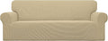 Easy-Going Stretch Sofa Slipcover 1-Piece Sofa Cover Furniture Protector Couch Soft with Elastic Bottom for Kids, Polyester Spandex Jacquard Fabric Small Checks (Sofa, Beige)