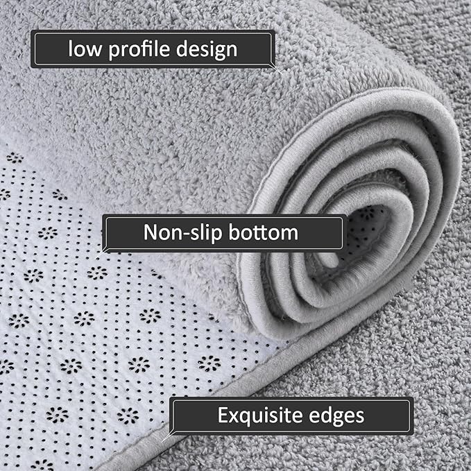 AROGAN Modern Shag Area Rug for Living Room, 5x7 Feet Washable Rugs for Bedroom, Indoor Floor Carpet, Plush Memory Foam Bedside Rug for Kids Girls Teens Low Pile Decor, Grey