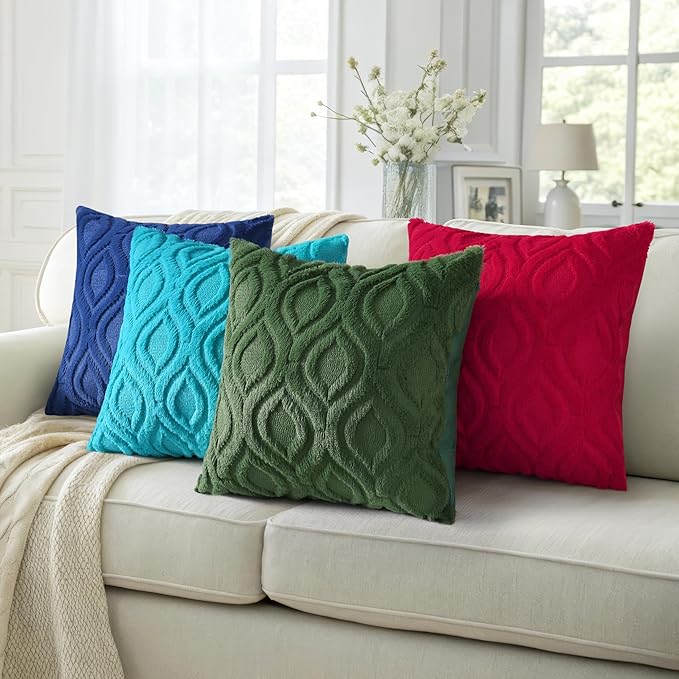 decorUhome Throw Pillow Covers 16x16 Inch Set of 2, Soft Plush Faux Wool Forest Elf Solid Couch Pillow Covers, Accent Farmhouse Neutral Square Pillow Cases for Sofa Bed Living Room