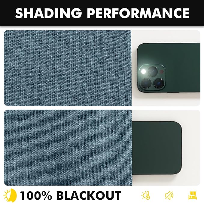 MIULEE 100% Blackout Linen Curtains for Bedroom, Stone Blue Solid Luxury Decor Thermal Insulation Room Darkening Drapes for Living Room Nursery Back Tab Rod Pocket 42 x 108 Inches, 2 Panels
