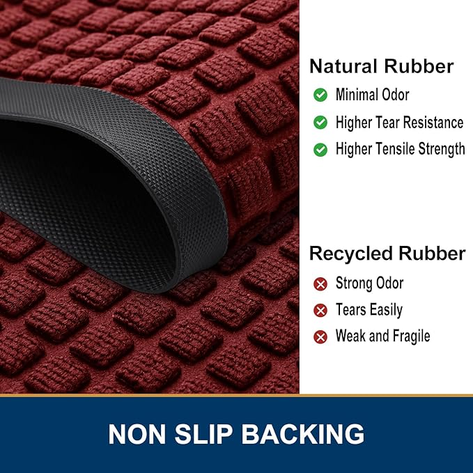 Smiry Front Door Mat Outside Entrance, Heavy Duty Natural Rubber Doormat, Non Slip, Trap Dirt and Moisture, Easy Clean, Low Profile Welcome Floor Mats for Indoor Outdoor Entry, 59x23 Inch, Red