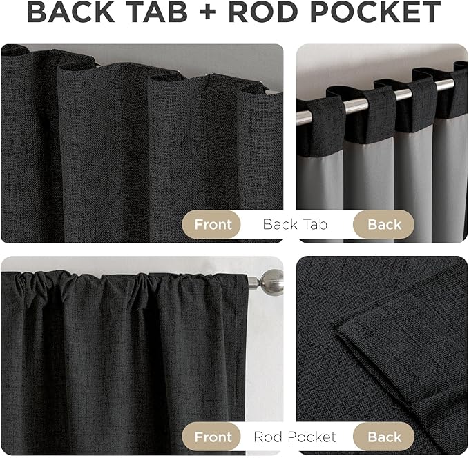 Joydeco Blackout Curtains for Bedroom - 72 Inch Long 100% Light Blocking 2 Panels Set Black Drapes, Thermal Insulated Room Darkening Curtains, Linen Textured for Living Room, Rod Pocket & Back Tabs