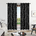 Deconovo Black Blackout Curtains, Thermal Insulated Soundproof Privacy Curtain Drapes, Branch Foil Print, 52 x 95 Inch Long, 2 Panels, Machine‑Washable Window Panel for Bedroom Living Room Office Home
