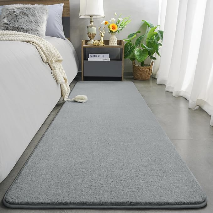 Amearea Modern Soft Hallway Runner Rug, 2x6 Feet Washable Runner Rugs for Hallway, Grey Fluffy Rug Bedroom Bedside Rugs, Non Slip Memory Foam Rug Carpet for Entrance Kitchen Living Room Decor