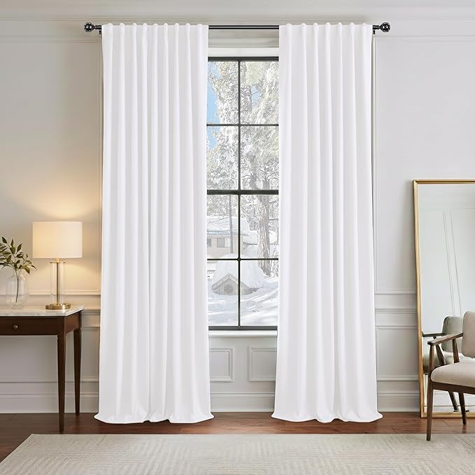 PONY DANCE 50% Light Filtering Curtains 84 inch Long, Back Tab & Rod Pocket Nursery Room Darkening Curtains for Bedroom and Living Room Decoration, 42 Inches Wide, 2 Panels Set, Pure White