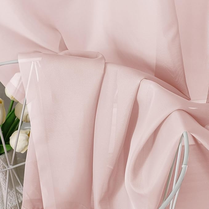Aiyufeng Blush Pink Sheer Curtains 45 Inch Length 2 Panels Set, Light Filtering Airy Rod Pocket Light Pink Window Curtain Treatment Drapes for Kitchen Bedroom Living, Each 42Wx45L Inches
