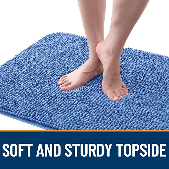 OLANLY Dog Door Mat for Muddy Paws 48x30, Absorbs Moisture and Dirt, Absorbent Non-Slip Washable Doormat, Quick Dry Chenille Mud Mat, Entry Indoor Entryway Carpet for Inside Floor, Cornflower Blue