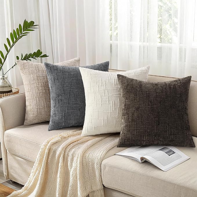 decorUhome Dark Brown Chenille Throw Pillow Covers 20x20 Set of 2 Textured Soft Cozy Slubby Couch Pillow Covers Modern Farmhouse Boho Decorative Pillow Cases for Bed Sofa Living Room