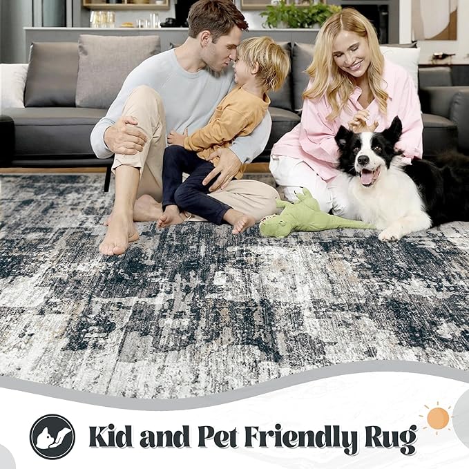 2x7 Runner Rug for Hallway, Washable Modern Abstract Runner Rugs Neutral Soft Non Slip Kids Rug Stain Resistant Indoor Runners for Entryway Bedroom Kitchen Laundry Room(BlackGrey, 2'x7')