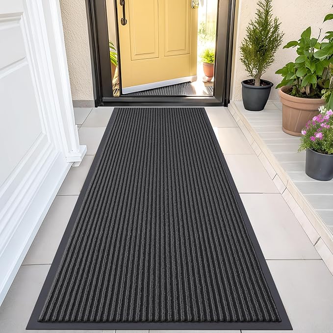 OLANLY Front Door Mat Indoor Outdoor Entrance, Waterproof Heavy Duty Doormat, Fade Resistant, Low Profile, Easy Clean Patio Porch Welcome Floor Mats for Entry, 47x23, Charcoal Grey