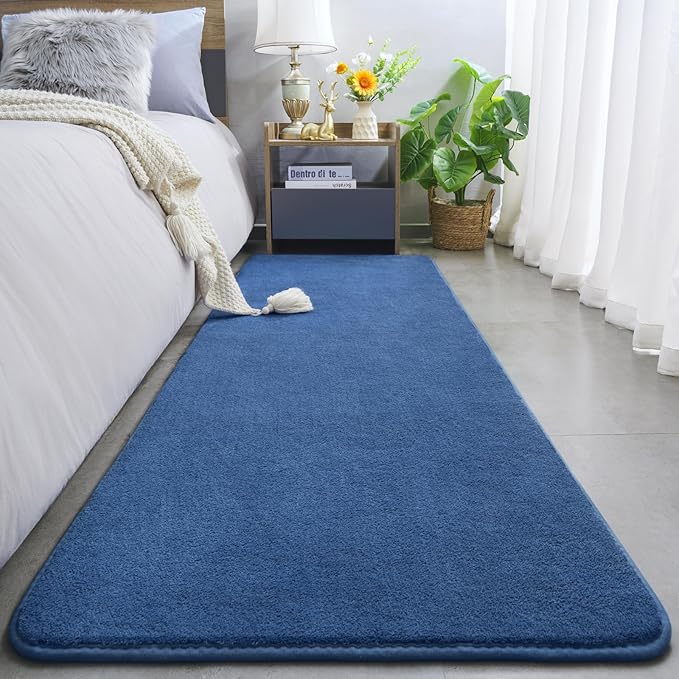 Amearea Modern Soft Hallway Runner Rug, 2x10 Feet Washable Long Runner Rugs for Hallway, Blue Fluffy Bedroom Rugs, Indoor Non Slip Memory Foam Rug Carpet for Entrance Kitchen Living Room Home Decor