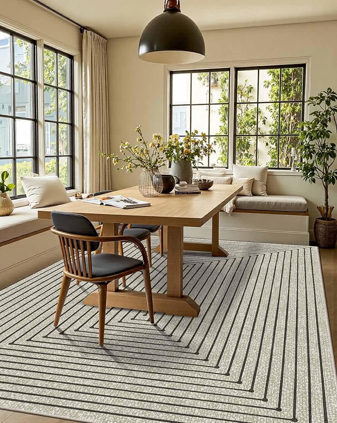 Latte&Fog 5x7 Area Rugs for Living Room Bedroom, Beige Modern Abstract Washable Rug, Boho Non Slip Low Pile Carpet for Indoor Dining Room, Office, Dorm, Classroom, Farmhouse and Kids Room - Beige