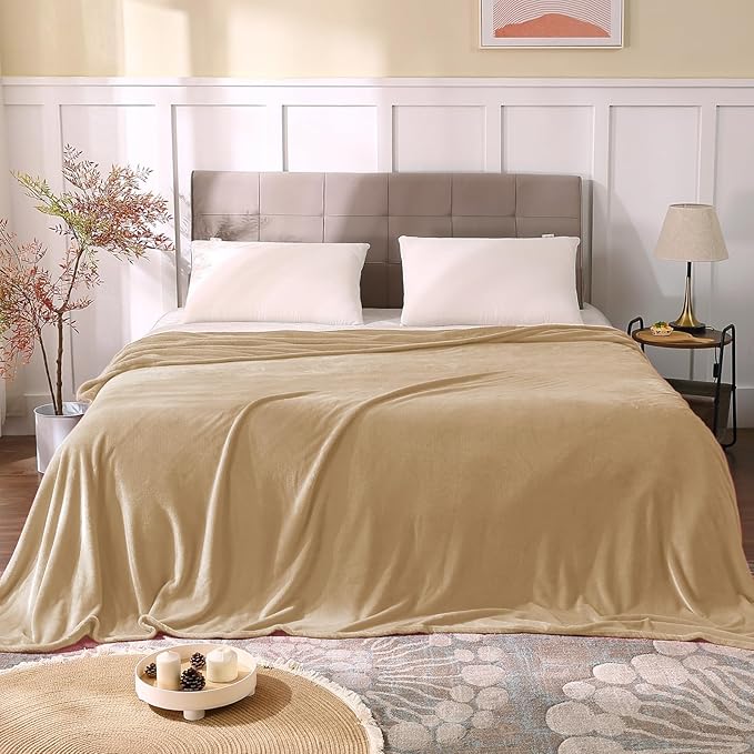 BEDELITE Fleece Blankets Queen Size Light Camel Throw Blankets for Bed, Luxury Plush Cozy Fuzzy Blanket 90x90 inches, Super Soft Warm Lightweight Throw Blanket All Seasons Suitable