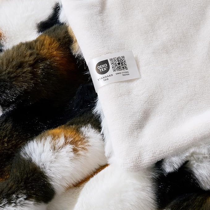 Cozy Bliss Cow Print Faux Fur Throw Blanket for Couch, Fuzzy Soft Plush Thick Bubble Blanket for Sofa Bedroom Living Room, 60x80 Inches