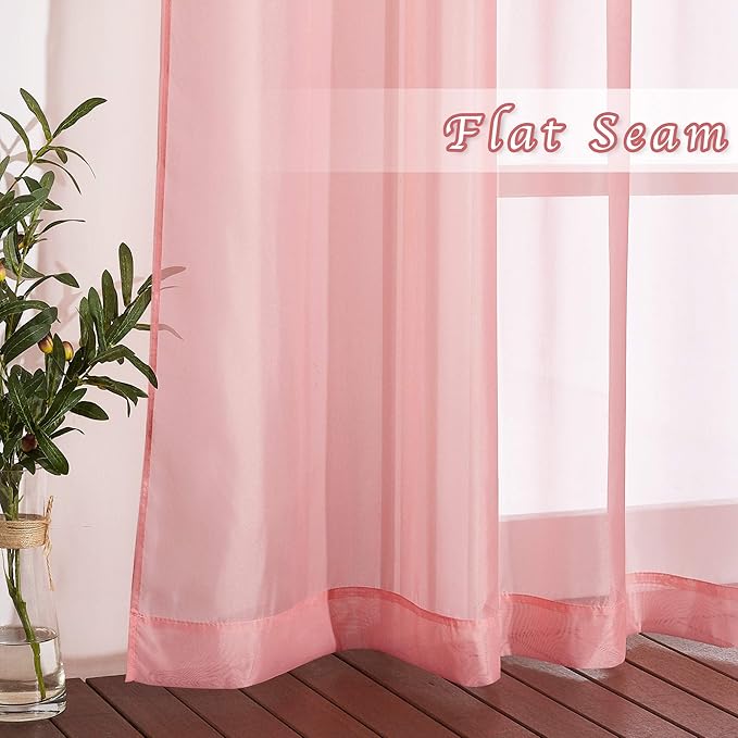 NICETOWN Sheer Textured Voile Curtains - Ring Top Soft Sheer Vertical Window Coverings with Light Penetration for Loft/Apartment (W54 x L72 - inch, Coral, Set of 2)