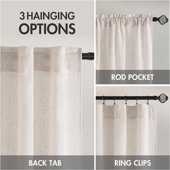 MIULEE White Linen Curtains 84 Inch Length for Bedroom Living Room, Soft Thick Linen Textured Window Drapes Semi Sheer Light Filtering Rod Pocket Back Tab Burlap Look Farmhouse Decor, 2 Panels