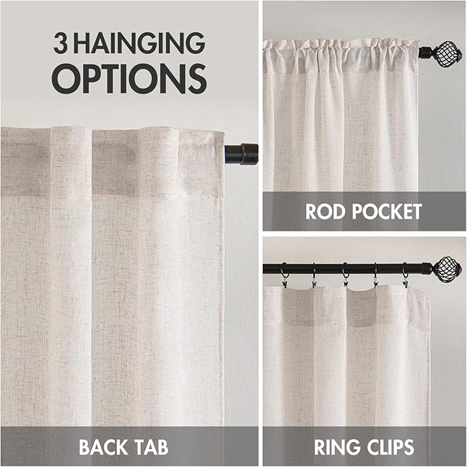 MIULEE White Linen Curtains 90 Inch Length 2 Panels for Bedroom Living Room, Soft Thick Linen Textured Natural Window Drapes Semi Sheer Light Filtering Back Tab Rod Pocket Burlap Look Decor, W37xL90