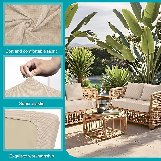 14Pcs Stretch Patio Cushion Covers,Outdoor Couch Covers Replacement,Outdoor Couch & Sofa Slipcovers,for Patio Furniture Cushion Covers,Washable Reusable Furniture Protector (Beige,Cover Only)