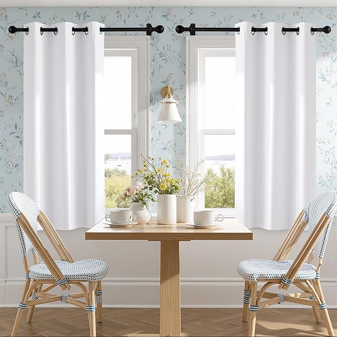 NICETOWN 100% Blackout Window Curtain Panels 54" Length, Set of 2, Snow White, 42 inches Wide, Thermal Insulated Drapes for Kitchen