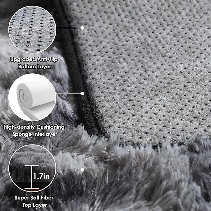 ONASAR Area Rugs 9x12 Living Room, Tie-Dyed Dark Grey Large Fluffy Bedroom Rug, Soft Plush Thick Shaggy Big Floor Carpet for Kids Boy Girls Teen Dorm Nursery Indoor Home Decor Aesthetic