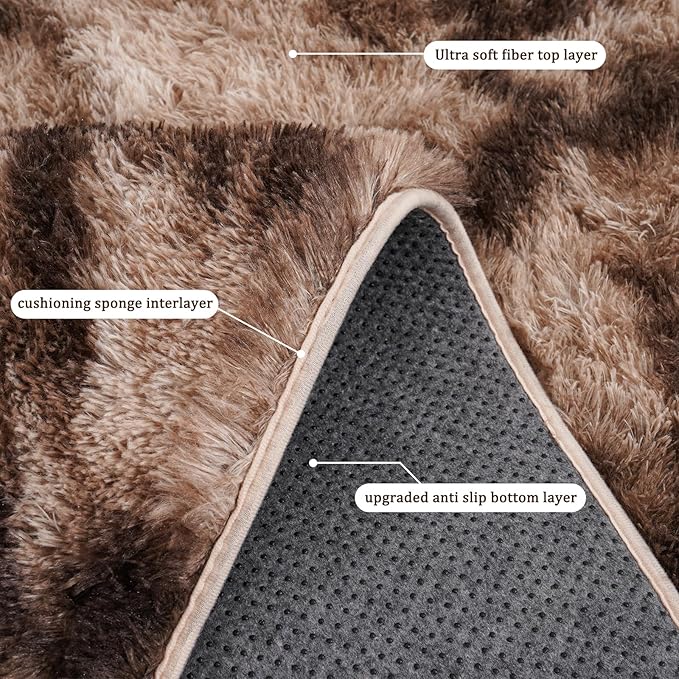 Rugs for Living Room 6x9, Soft Shaggy Modern Shag Area Rug for Bedroom, Upgrade Non-Slip Plush Fluffy Carpet for Kids Boys Girls Room Home Decor Aesthetic, Tie-Dyed Brown