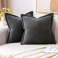 MIULEE Dark Grey Corduroy Pillow Covers 16x16 Inch with Splicing Set of 2 Soft Boho Striped Pillow Covers Broadside Decorative Textured Pillowcases for Couch Cushion Bed Livingroom