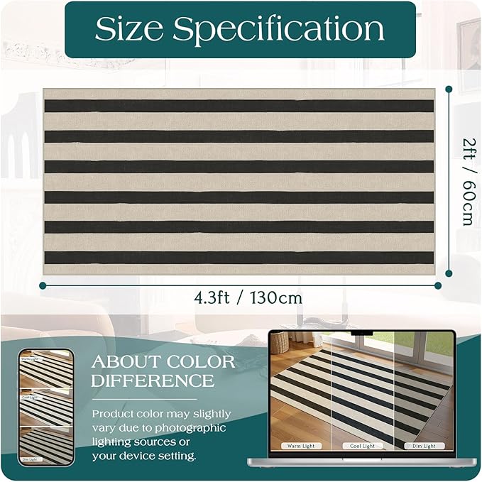 Front Door Mat Indoor Entrance - 2x4.3 Ft Black and White Washable Doormat Outdoor Entrance Porch Rug Non-Skid Runner Rug for Kitchen Hallway Bedroom Laundry Room Porch Decor