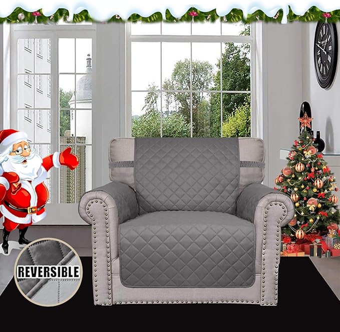 Easy-Going Chair Sofa Slipcover Reversible Sofa Cover Water Resistant Couch Cover Furniture Protector Cover with Elastic Straps for Pets Kids Children Dog Cat (Chair, Gray/Light Gray)