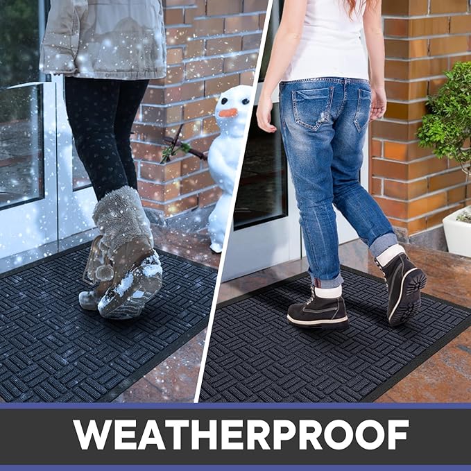 Mibao Front Door Mat, Heavy Duty Durable Welcome Mat for Outdoor Indoor, Dirt Trapper Waterproof Super Absorbent Door Mat for Entryway Outside Patio Porch, 35.5" x 24", Navy
