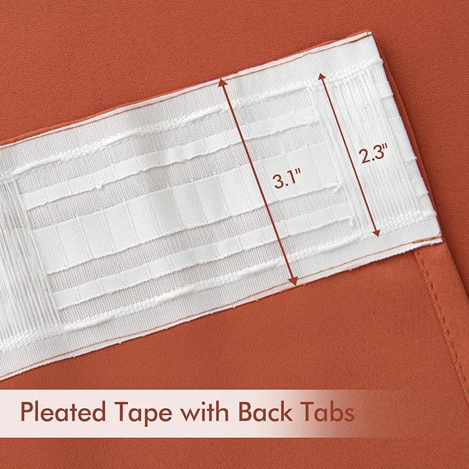 MIULEE Back Tab Burnt Orange Blackout Curtains 108 Inch Long 2 Panels Set for Living Room Bedroom Privacy, Fall Terracotta Rod Pocket/Pinch Pleated Extra Long Room Darkening Light Blocking Drapes
