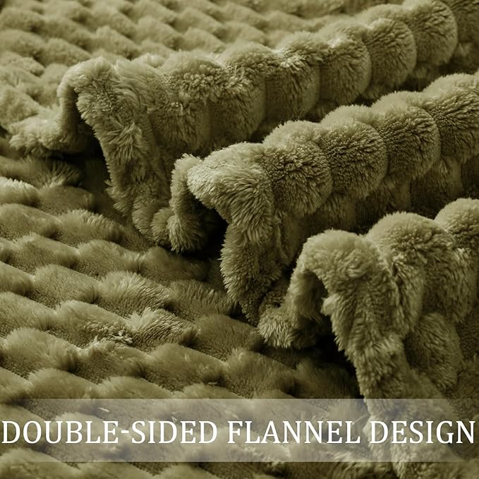 Exclusivo Mezcla Fleece Throw Blanket for Couch, Extra Large Fuzzy Olive Green Bed Blankets, Soft Cozy Plush Sofa Throws for All Seasons, 50x70 Inches