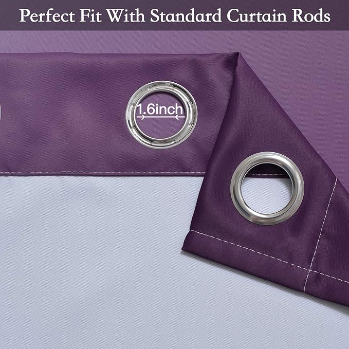 SimpleHome Ombre Room Darkening Curtains for Bedroom, Gradient Purple to Grey White Light Blocking Thermal Insulated Grommet Window Curtains/Drapes for Living Room,2 Panels, 52x84 inches Length
