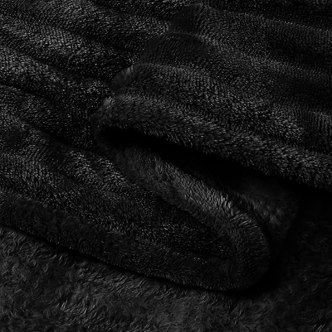 BEDELITE Fleece Throw Blanket for Couch – 3D Ribbed Jacquard Soft and Warm Decorative Fuzzy Blanket – Cozy, Fluffy, Plush Lightweight Black Throw Blankets for Bed, Sofa, 50x70 inches