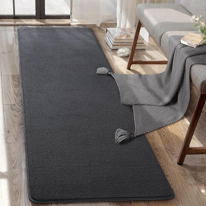 AROGAN Shag Runner Rug for Hallways, 2x6 Feet Washable Rugs with Memory Foam for Bedroom, Entryway Indoor Fluffy Throw Rug for Bedside Living Room Kids Girls Nursery Dorm Room Decor, Dark Grey