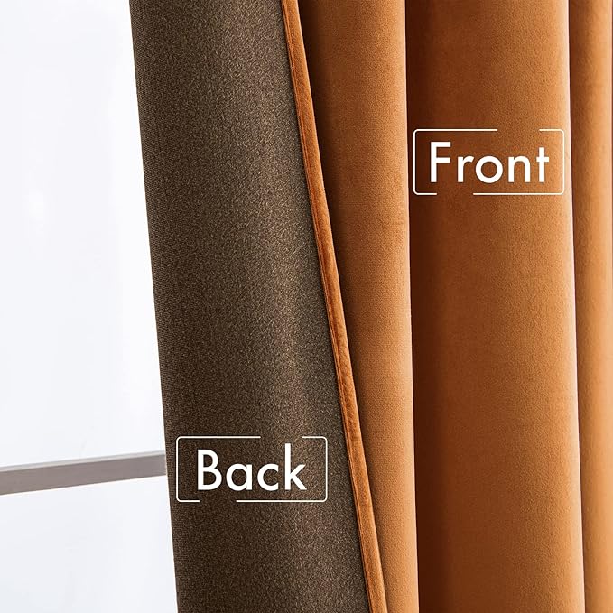 MIULEE Velvet Curtains 84 inches 2 Panels - Luxury Blackout Curtains for Bedroom Living Room Thermal Insulated Super Soft Window Drapes Rod Pocket & Back Tab, Gold Brown, W52 x L84 inches