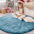OLANLY Slate Blue Round Rugs for Bedroom - Machine Washable, 4 ft Circle Area Rugs for Living Room, Soft and Fluffy Shaggy Carpet for Teen Girl and Boys, Nursery Rooms, Dorms, Home Decor Aesthetic