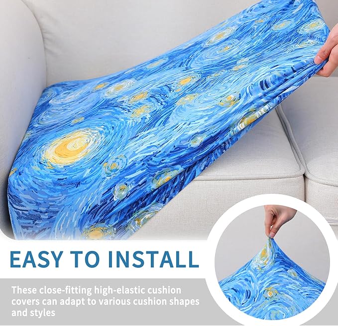 hyha Printed Couch Cushion Covers, Floral Sofa Covers Washable for 2 Cushion Couch, Stretch Pattern Outdoor Cushion Covers for Patio Furniture with Elastic Bottom(Medium, Starry Sky)