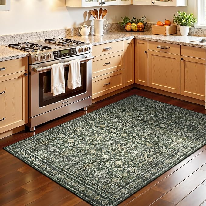 Lofus 3x5 Area Rug for Entryway, Green Non Slip Area Rugs for Kitchen, Washablee Soft Rugs for Bedroom, Living Room, Tool Room Nursery Kids Room Decor