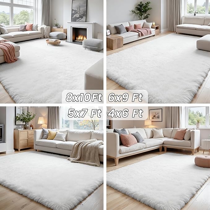 6x9 Area Rugs for Living Room Rug: Soft Fluffy Shag White Rugs for Bedroom, Non-Slip Large Fuzzy Plush Rug Indoor Floor Carpet for Nursery Kids Boys Girls Room, Dorms, Playroom, Modern Home Decor