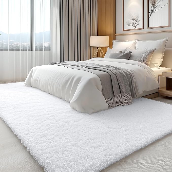 OLANLY 6x8 Machine Washable Large Area Rugs for Living Room, Bedroom, Soft Fluffy Shaggy Bedside Rug, Indoor Floor Carpet for Kids Girls and Boys, Dorms, Nursery, Home Decor Aesthetic, White